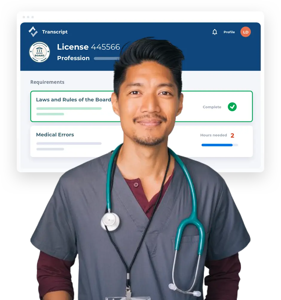 Healthcare professional with their C E transcript