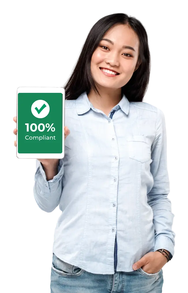 Woman showing her license is 100% compliant