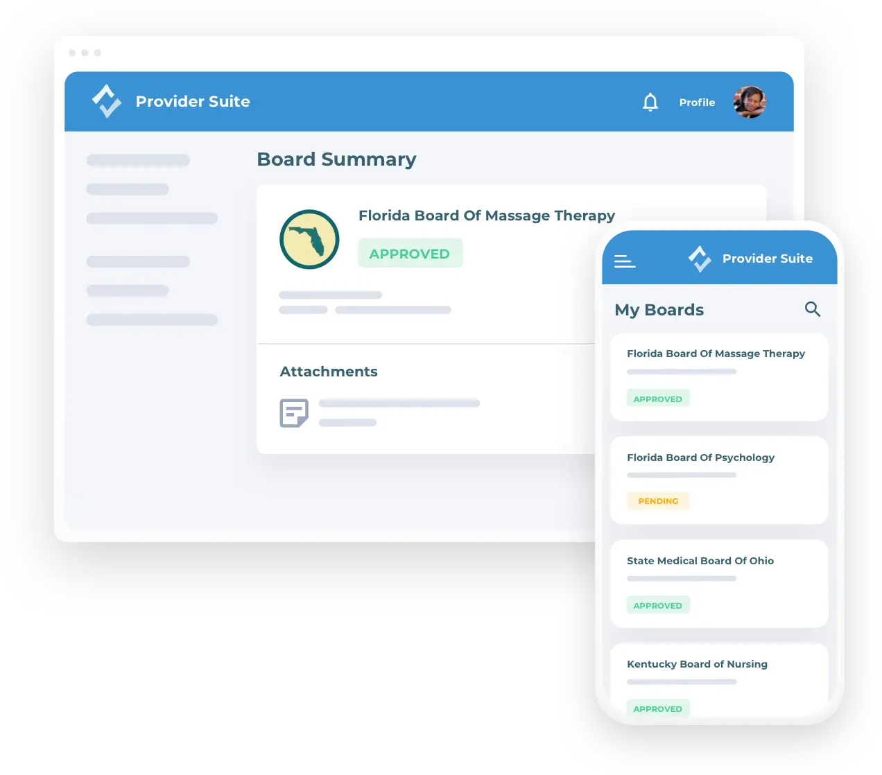 A board summary inside of the Provider Suite