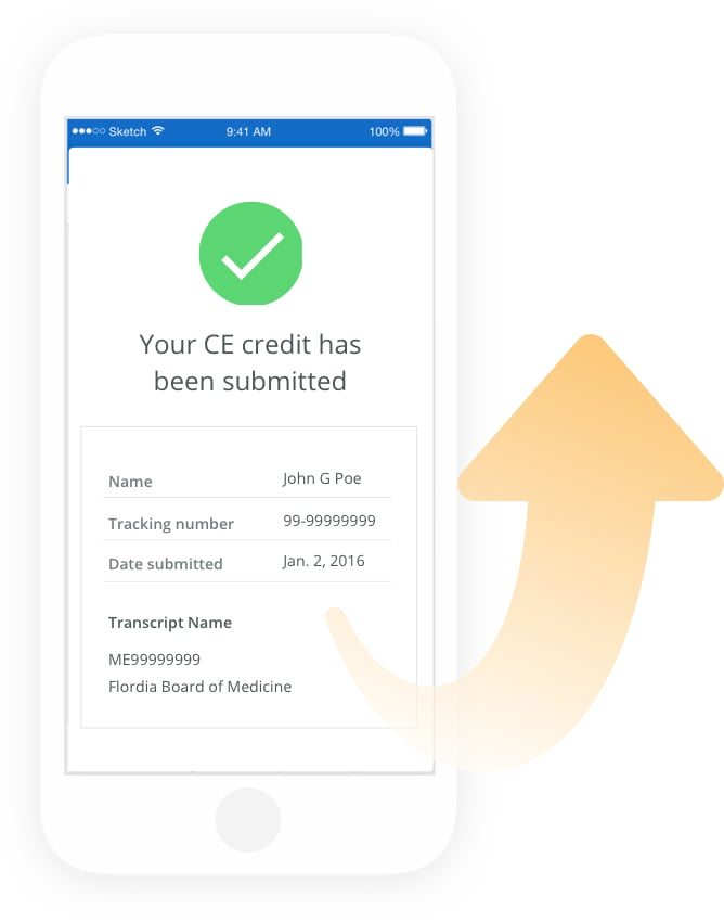 CE credit submission confirmation on mobile device